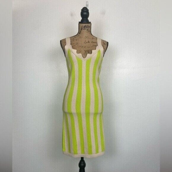 House Of Harlow 1960 Crochet Mini Dress Size S Stripes Neon Green  Sleeveless NWT